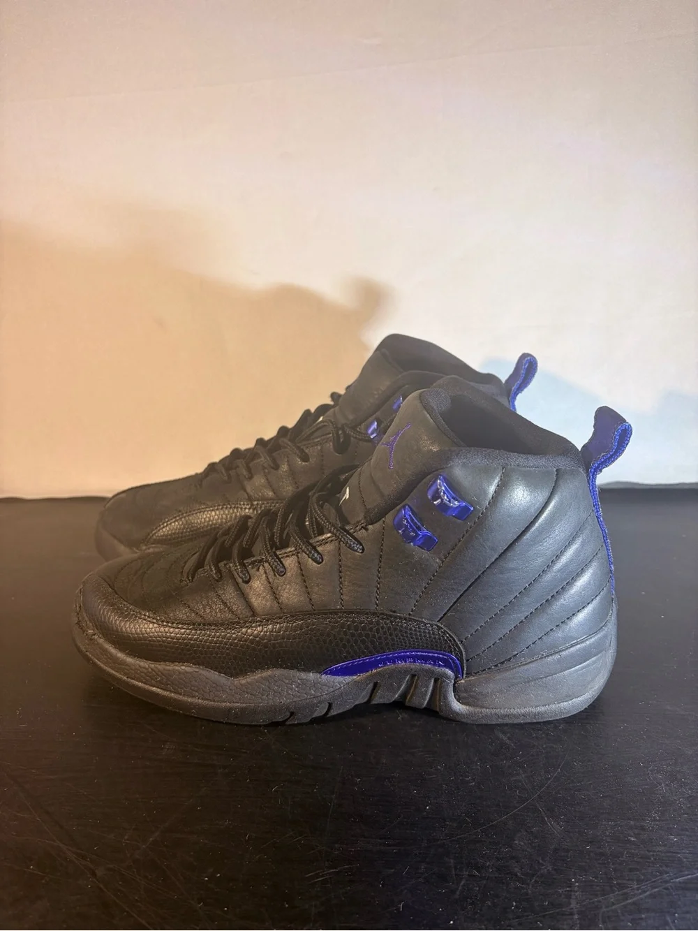 Men's Jordan 11 Black High-Top Athletic Sneakers with Purple Accents